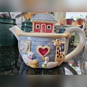 Vintage Susan Winget Ceramic Noah's Ark Biblical Teapot